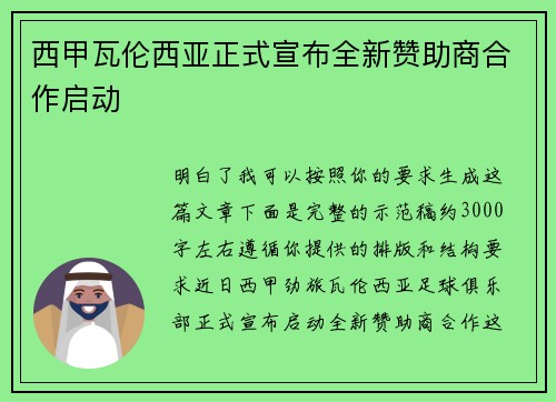 西甲瓦伦西亚正式宣布全新赞助商合作启动