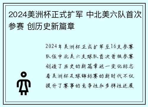 2024美洲杯正式扩军 中北美六队首次参赛 创历史新篇章